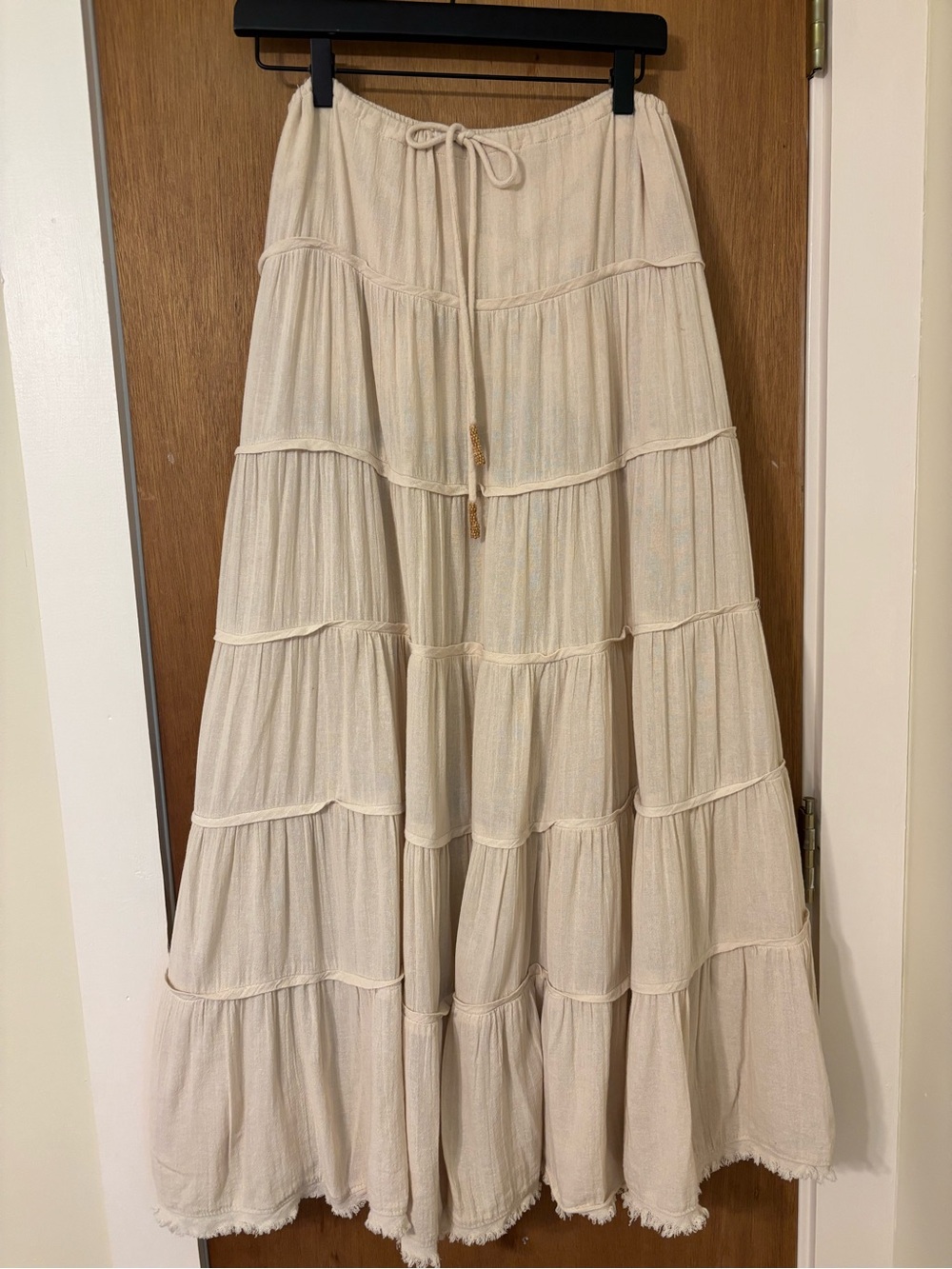 Free People Simply Smitten Cream Tiered Maxi Skirt with Tie Waist - Picture 2 of 10